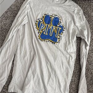 White Long Sleeve Shirt with Blue and Yellow Graphic